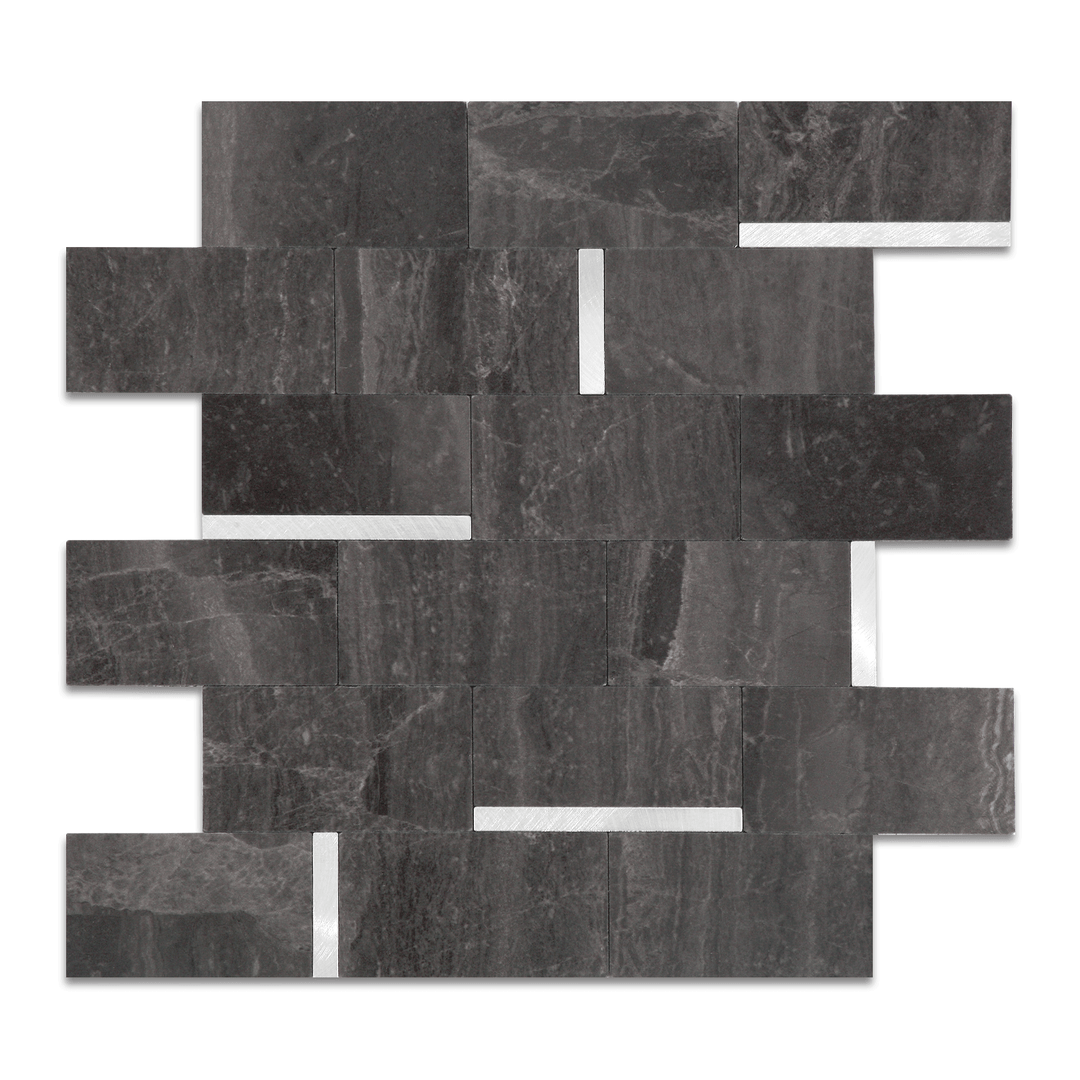 Black Slate Mixed Silver Metal peel and stick backsplash tiles