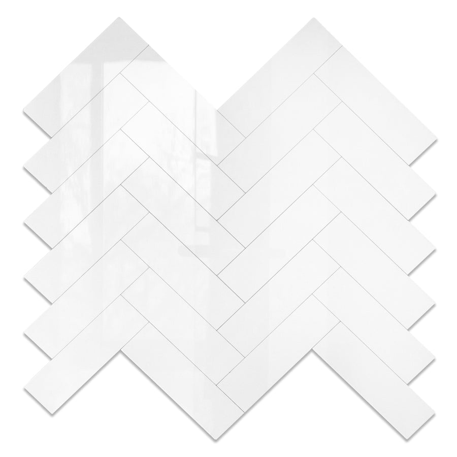 Polished White Herringbone Tile Peel and Stick Backsplash