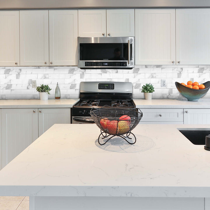 12" X 12" Marble White Peel and Stick Wall Tile Stone Texture Subway Tile