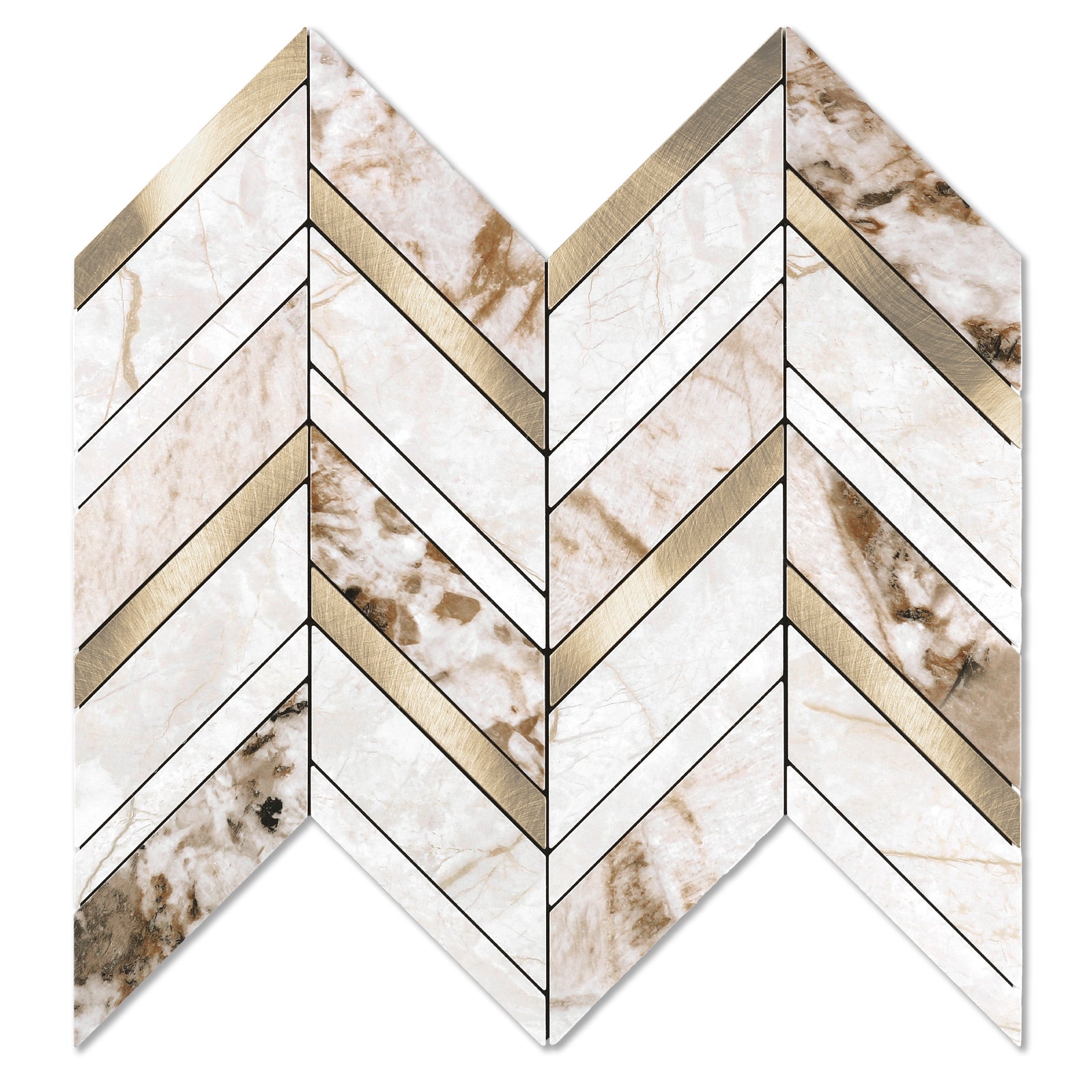 Beige Brown Gold Herringbone Backsplash