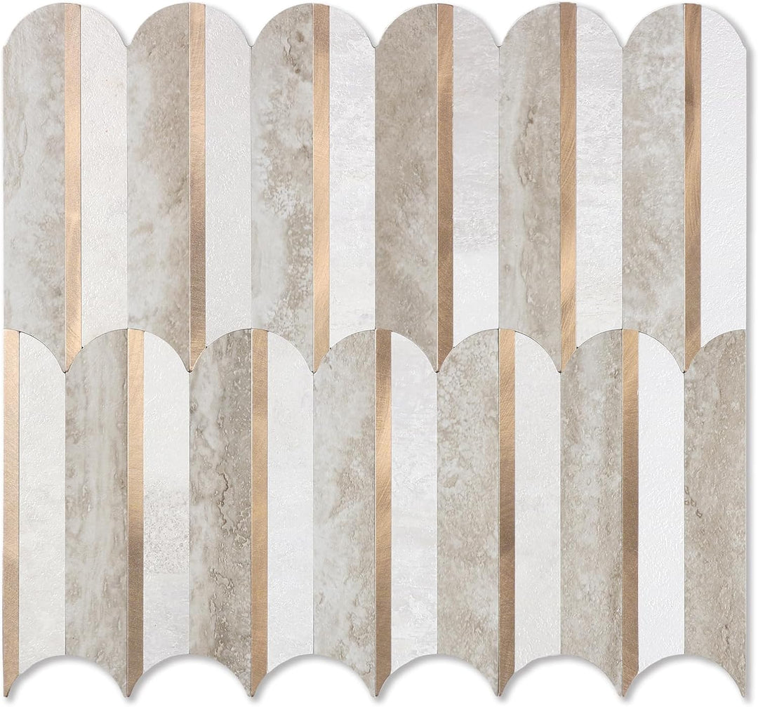 Beige Slate Pure White  Gold Fish Scale Peel and Stick Tiles