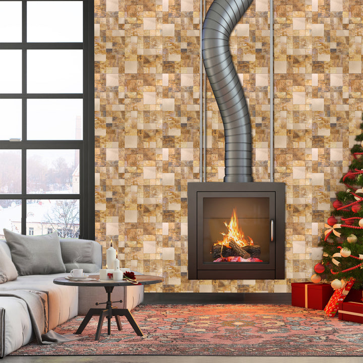 copper backsplash stick on fireplace