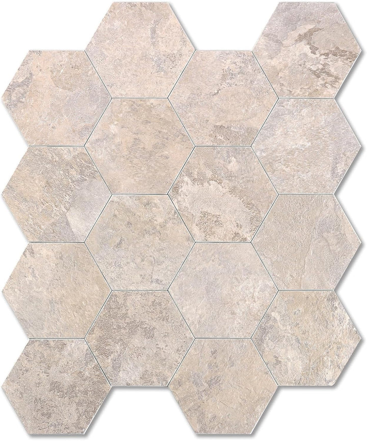 Hexagon Peel and Stick Tiles PVC Asenka Beige Backsplash