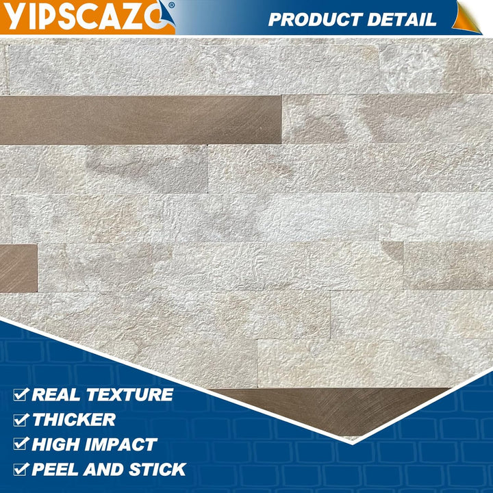 12" X 12" Ecru Peel and Stick Stone Backsplash Premium Linear Blend Tile