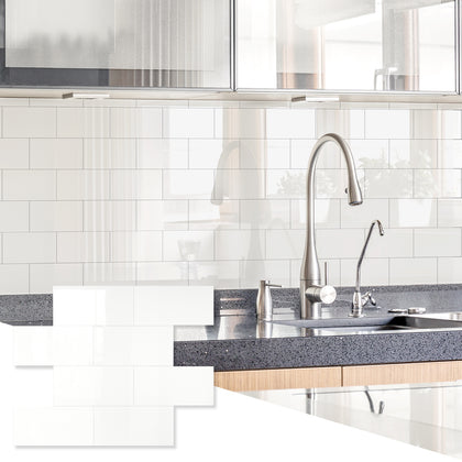 Ivory White Peel and Stick Subway Backsplash Tile