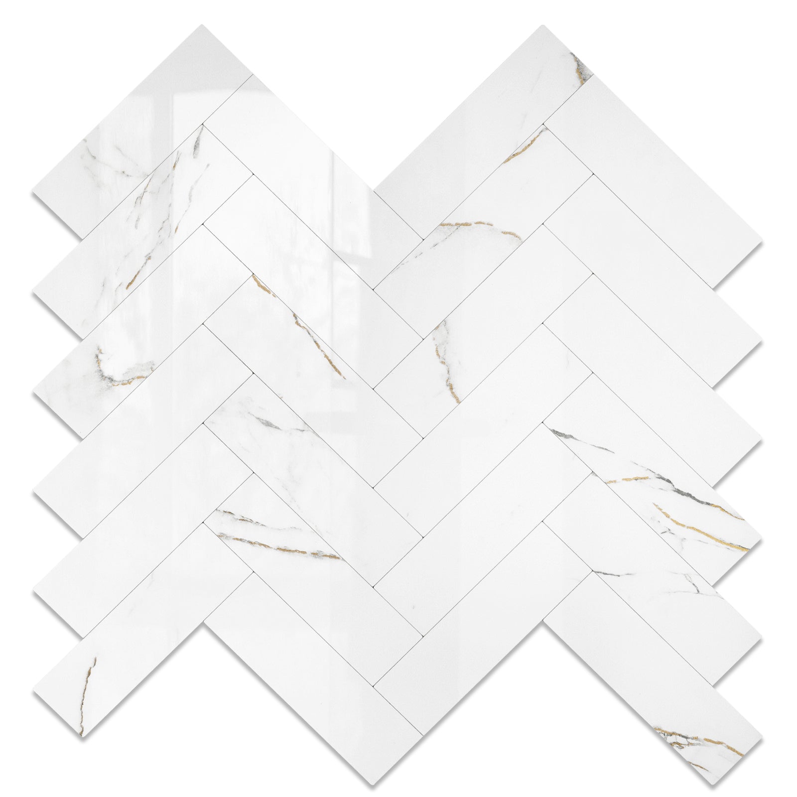 Glossy Marble Gold Herringbone Tile Peel and Stick Backsplash