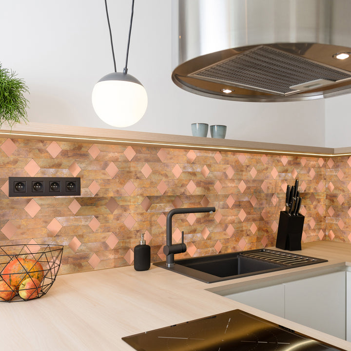 peel and stick copper tile for kitchen