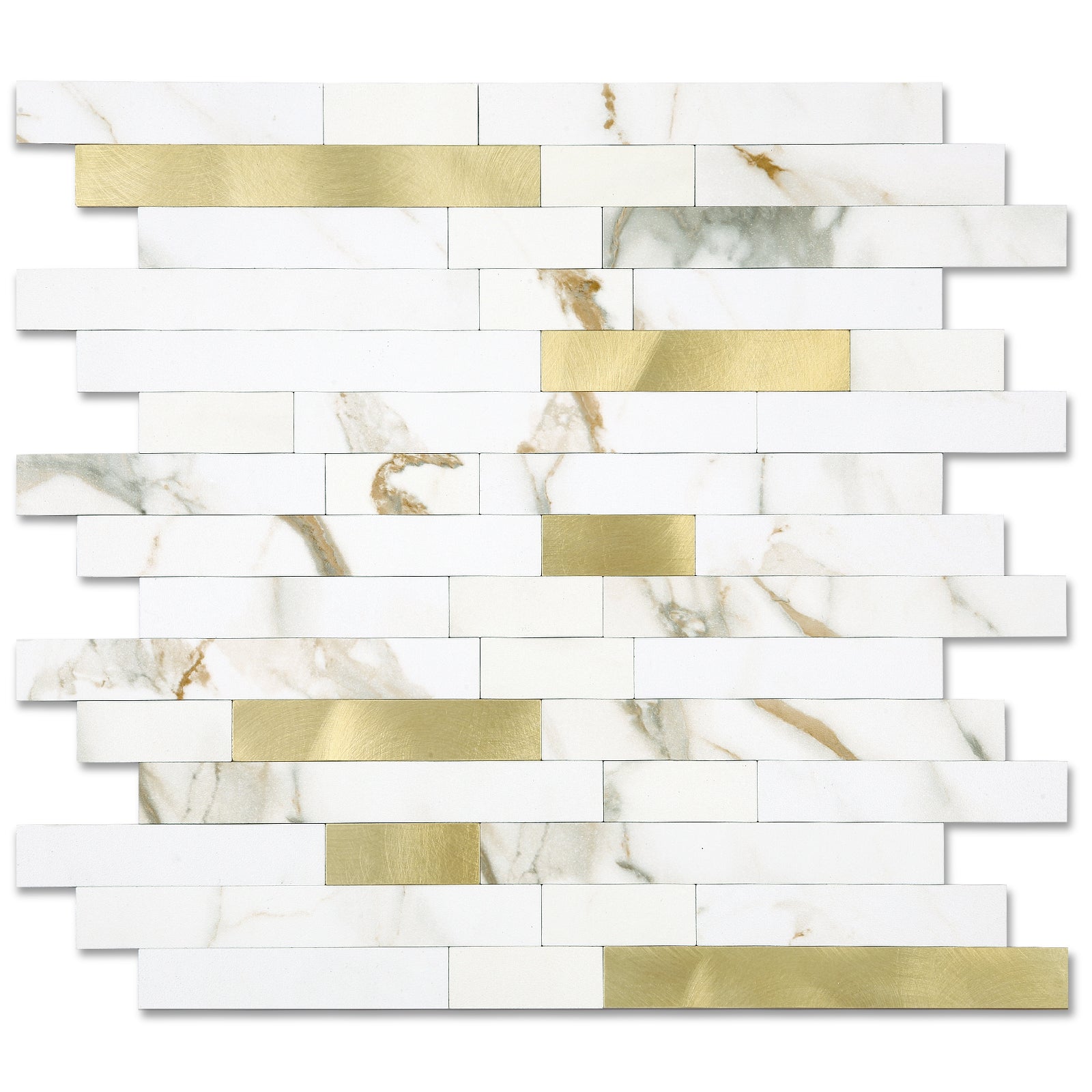 White With Gold Peel and Stick Backsplash Linear Blend Tile