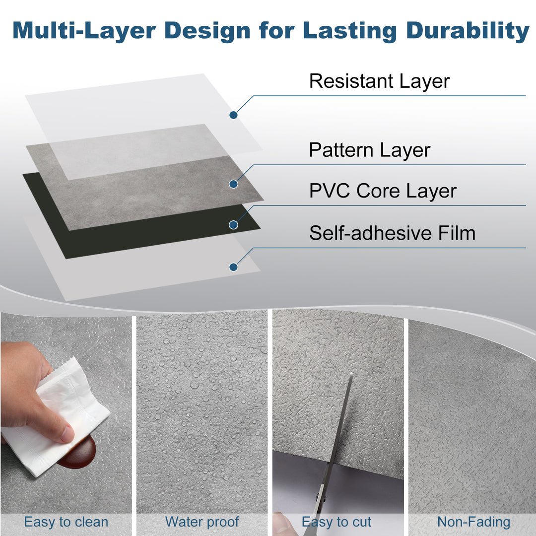 23.62" X 23.62" Peel and Stick Floor Tile, Gray Marble Waterproof Vinyl Floor Tiles