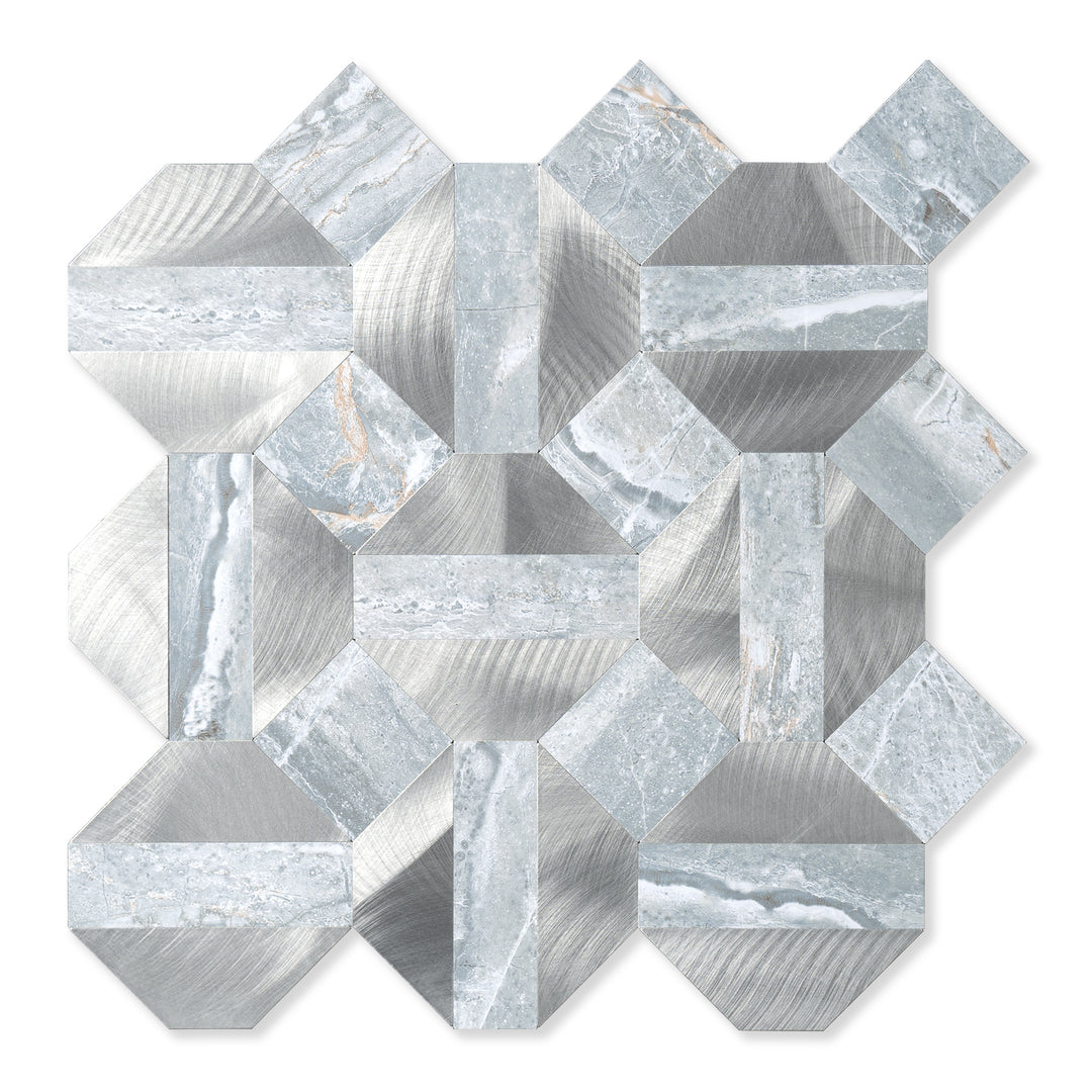 Blue Marble & Silver Backsplash