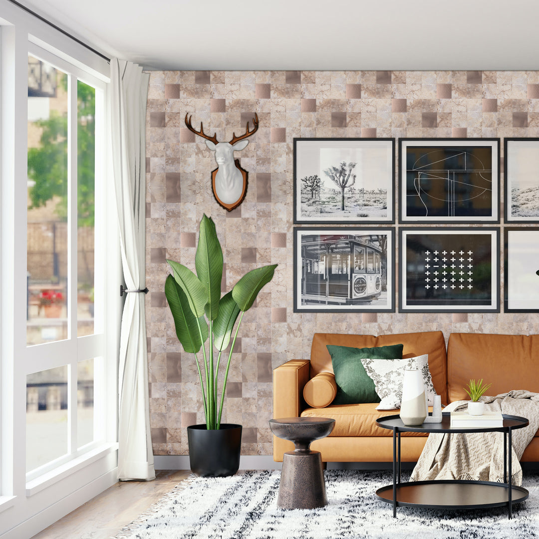 Stone metal tile backsplash peel and stick for living room