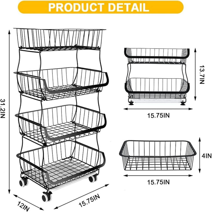 Fruit Vegetable Storage Basket for Kitchen - 4 tier