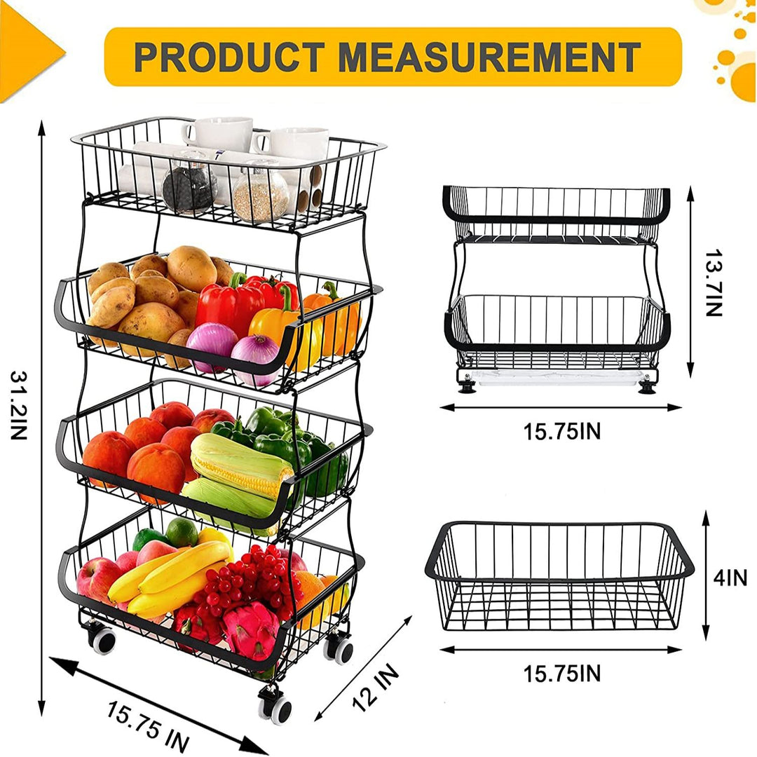 Fruit Vegetable Storage Basket for Kitchen - 4 tier