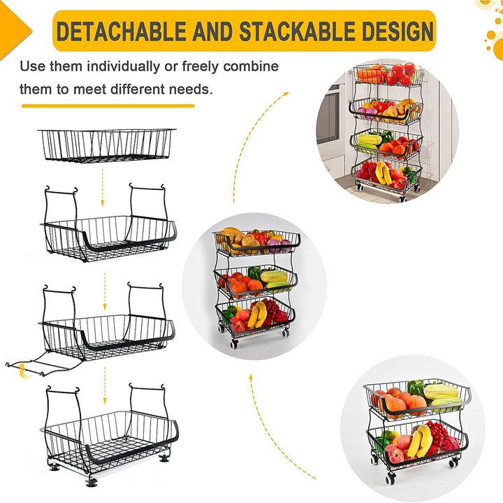 Fruit Vegetable Storage Basket for Kitchen - 4 tier