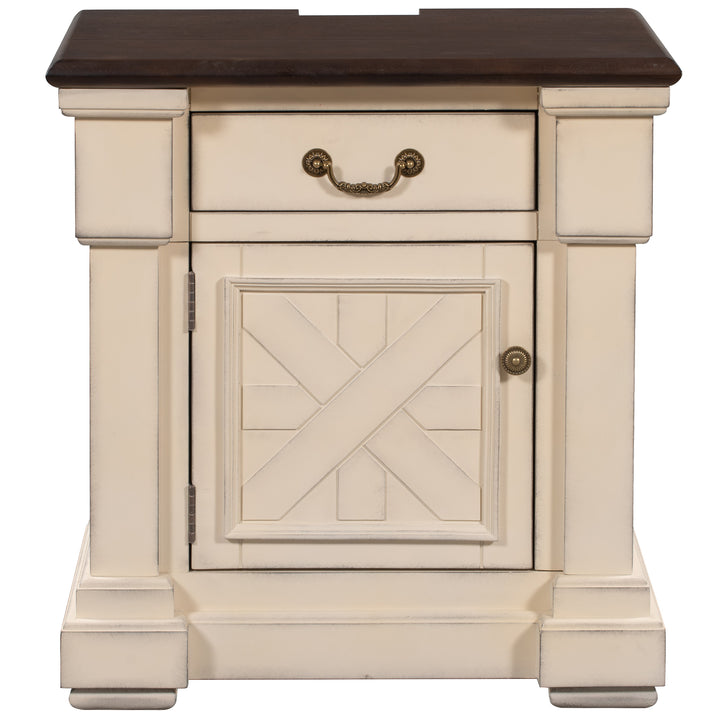 Nightstand with 1 Drawer and Cabinet,USB Charging Ports,Antique White