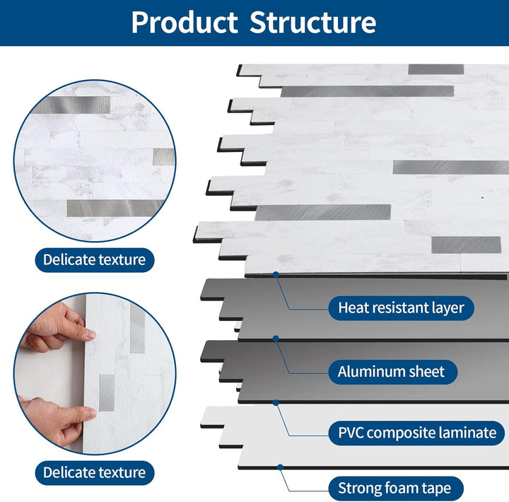 PVC tile backsplash life style image Linear Blend in Kara White Stone