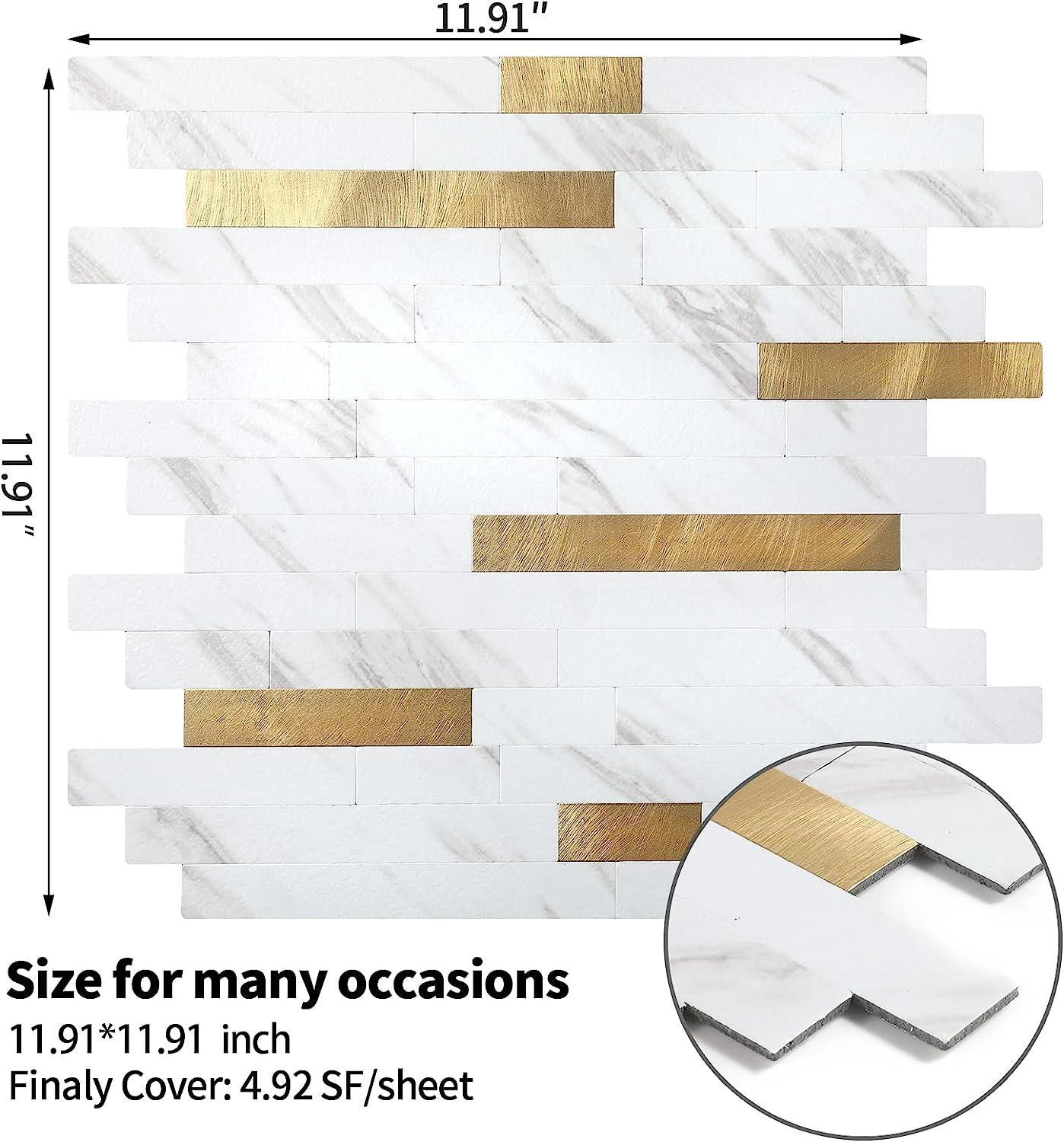 PVC stick on backsplash detail image Linear Blend in Carla with Gold